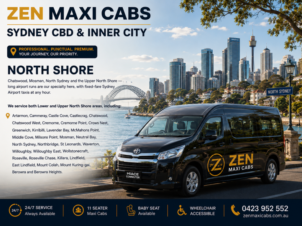 North Shore Chatswood, Mosman, North Sydney and the Upper North Shore — long airport runs are our specialty here, with fixed-fare Sydney Airport taxis at any hour. We service both Lower and Upper North Shore areas, including: Artarmon, Cammeray, Castle Cove, Castlecrag, Chatswood, Chatswood West, Cremorne, Cremorne Point, Crows Nest, Greenwich, Kirribilli, Lavender Bay, McMahons Point, Middle Cove, Milsons Point, Mosman, Neutral Bay, North Sydney, Northbridge, St Leonards, Waverton, Willoughby, Willoughby East, Wollstonecraft, Roseville, Roseville Chase, Killara, Lindfield, East Lindfield, Mount Colah, Mount Kuring-gai, Berowra and Berowra Heights.
